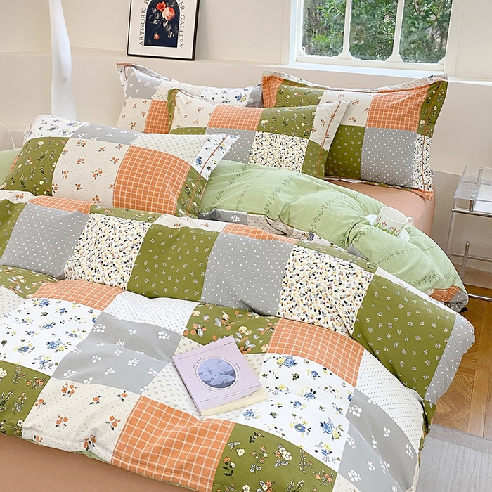 91家纺网 家纺一手货源 找家纺 家贝爱 2024春日新款A类精选高支高密水洗云锦棉四件套 花间艺绿