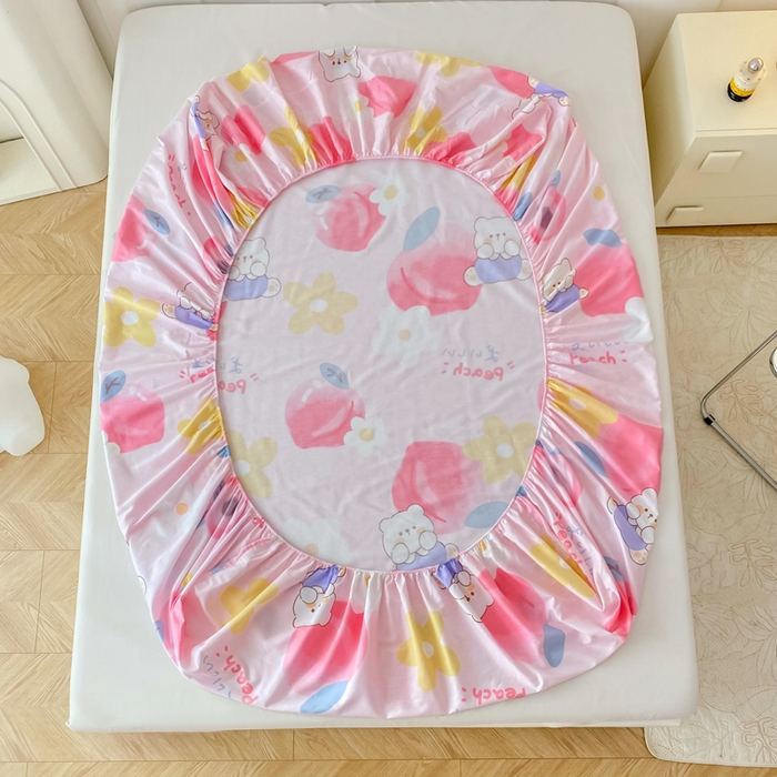 91家纺网 家纺一手货源 找家纺 帛织澜家纺 2025新款喷气12868系列纯棉印花单床笠 蜜桃桃