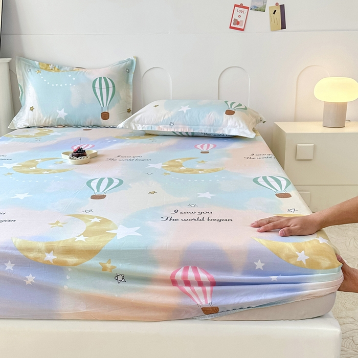 91家纺网 家纺一手货源 找家纺 帛织澜家纺 2025新款喷气12868系列纯棉印花单床笠 热气球