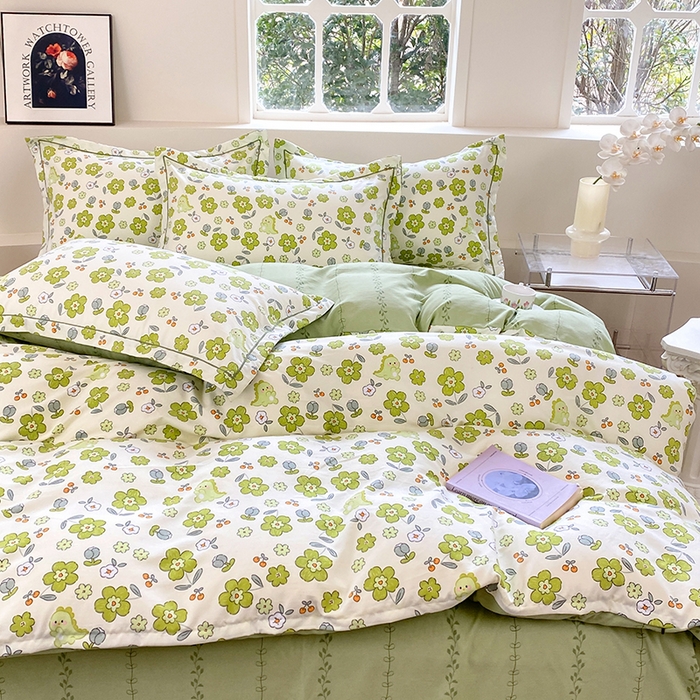 91家纺网 家纺一手货源 找家纺 家贝爱 2024春日新款A类精选高支高密水洗云锦棉四件套 缤纷花朵