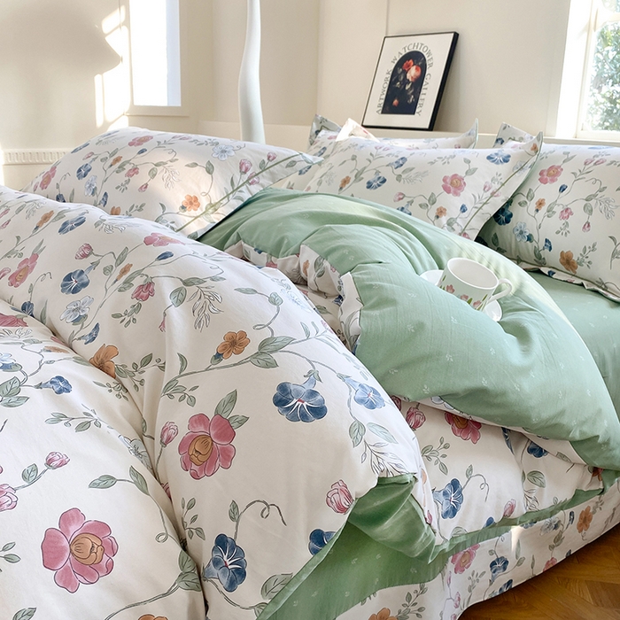 91家纺网 家纺一手货源 找家纺 家贝爱 2024春日新款A类精选高支高密水洗云锦棉四件套 初夏