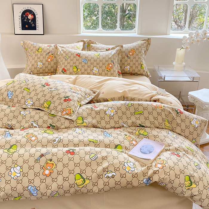 91家纺网 家纺一手货源 找家纺 家贝爱 2024春日新款A类精选高支高密水洗云锦棉四件套 宝莉熊