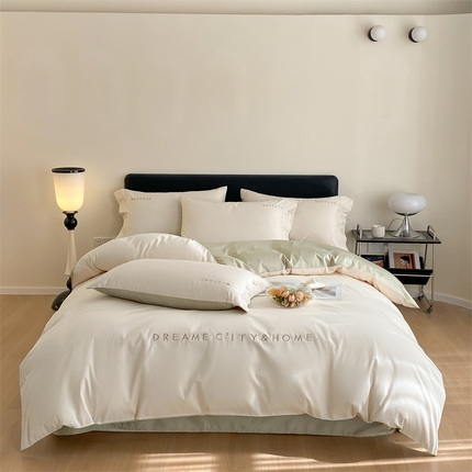 91家纺网 家纺一手货源 找家纺 （总）慕色家纺 2024新款全棉刺绣拼色系列四件套-单被套