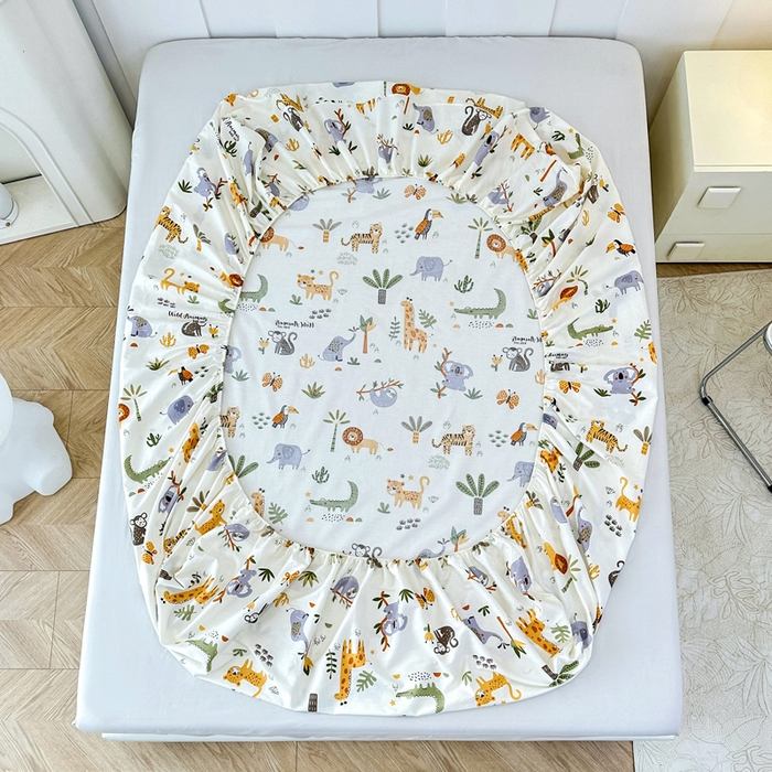 91家纺网 家纺一手货源 找家纺 帛织澜家纺 2026新款喷气12868系列纯棉印花单床笠 动物世界