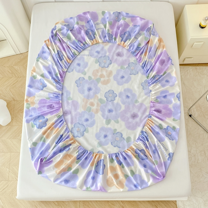 91家纺网 家纺一手货源 找家纺 帛织澜家纺 2025新款喷气12868系列纯棉印花单床笠 紫韵花开