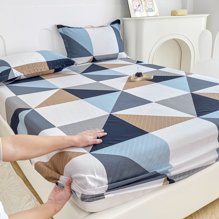 91家纺网 家纺一手货源 找家纺 帛织澜家纺 2025新款喷气12868系列纯棉印花单床笠 七巧板