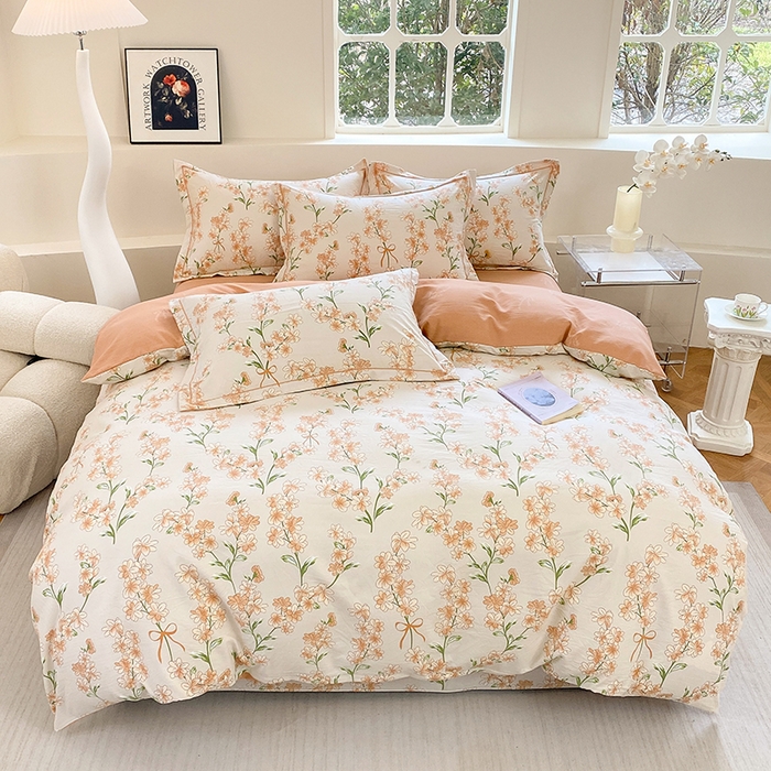 91家纺网 家纺一手货源 找家纺 家贝爱 2024春日新款A类精选高支高密水洗云锦棉四件套 悠然花开