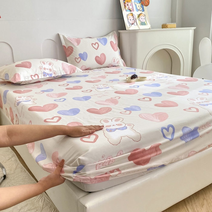 91家纺网 家纺一手货源 找家纺 帛织澜家纺 2025新款喷气12868系列纯棉印花单床笠 小兔可可