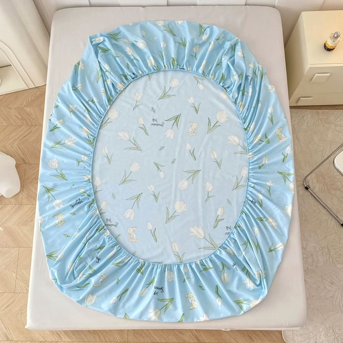 91家纺网 家纺一手货源 找家纺 帛织澜家纺 2026新款喷气12868系列纯棉印花单床笠 百合兔