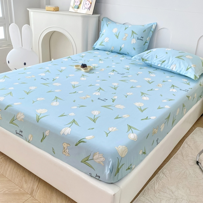 91家纺网 家纺一手货源 找家纺 帛织澜家纺 2026新款喷气12868系列纯棉印花单床笠 百合兔