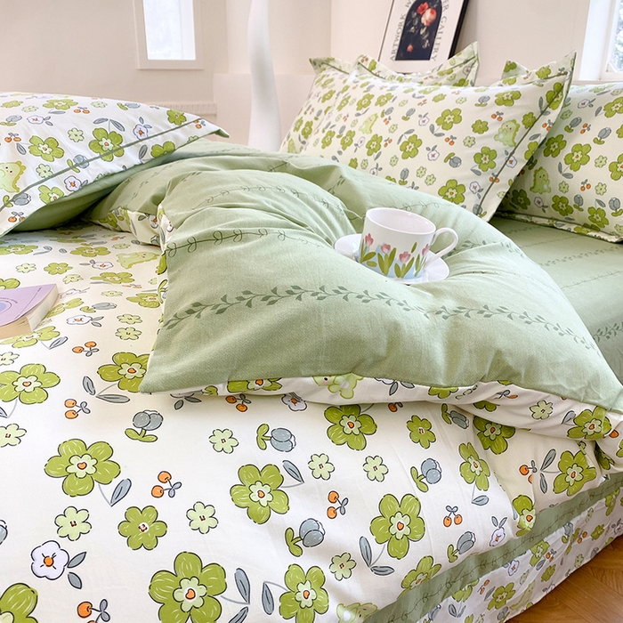 91家纺网 家纺一手货源 找家纺 家贝爱 2024春日新款A类精选高支高密水洗云锦棉四件套 缤纷花朵