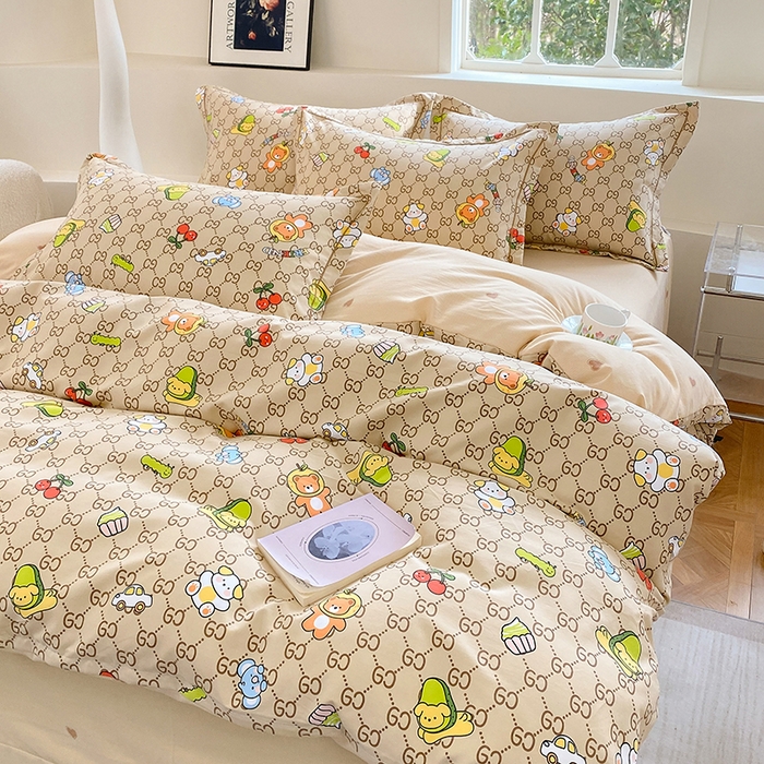 91家纺网 家纺一手货源 找家纺 家贝爱 2024春日新款A类精选高支高密水洗云锦棉四件套 宝莉熊