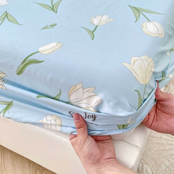 91家纺网 家纺一手货源 找家纺 帛织澜家纺 2026新款喷气12868系列纯棉印花单床笠 百合兔