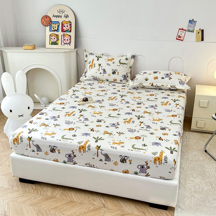 91家纺网 家纺一手货源 找家纺 帛织澜家纺 2026新款喷气12868系列纯棉印花单床笠 动物世界