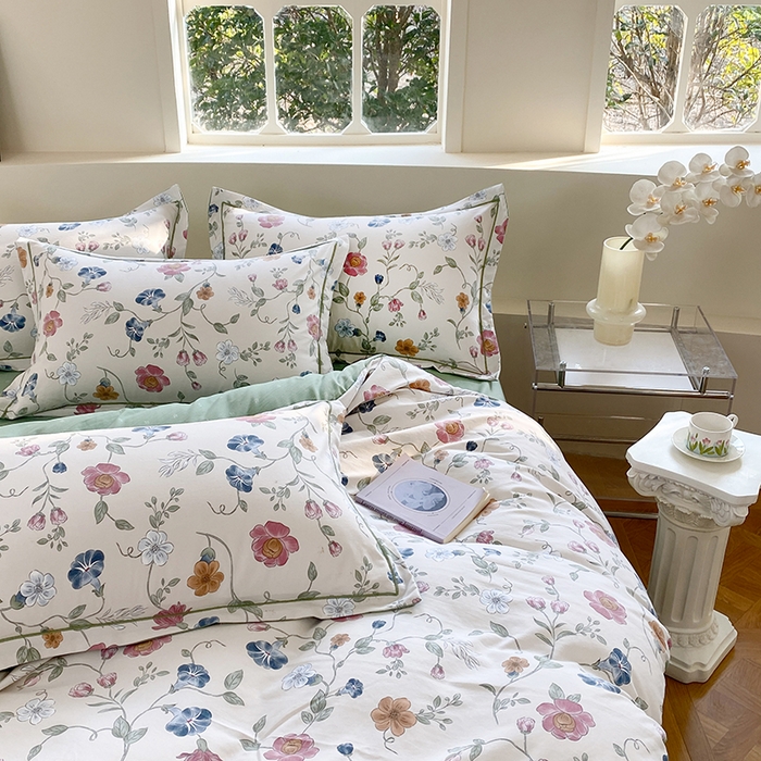 91家纺网 家纺一手货源 找家纺 家贝爱 2024春日新款A类精选高支高密水洗云锦棉四件套 初夏