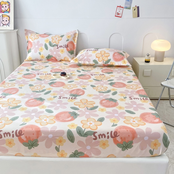 91家纺网 家纺一手货源 找家纺 帛织澜家纺 2026新款喷气12868系列纯棉印花单床笠 草莓物语