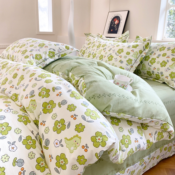 91家纺网 家纺一手货源 找家纺 家贝爱 2024春日新款A类精选高支高密水洗云锦棉四件套 缤纷花朵