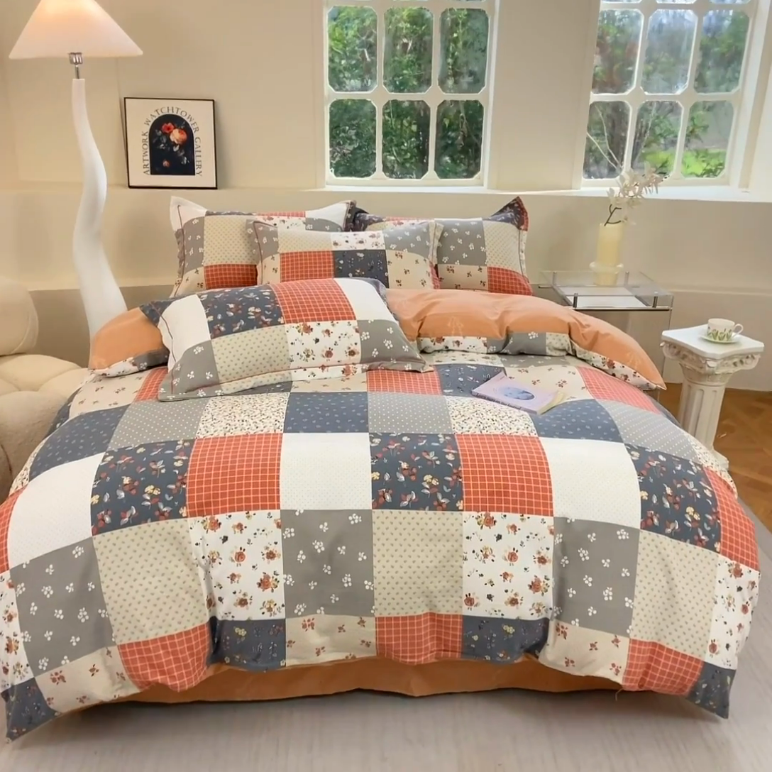 91家纺网 家纺一手货源 找家纺 家贝爱 2024春日新款A类精选高支高密水洗云锦棉四件套 花间艺桔