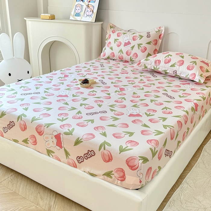 91家纺网 家纺一手货源 找家纺 帛织澜家纺 2026新款喷气12868系列纯棉印花单床笠 花仙兔