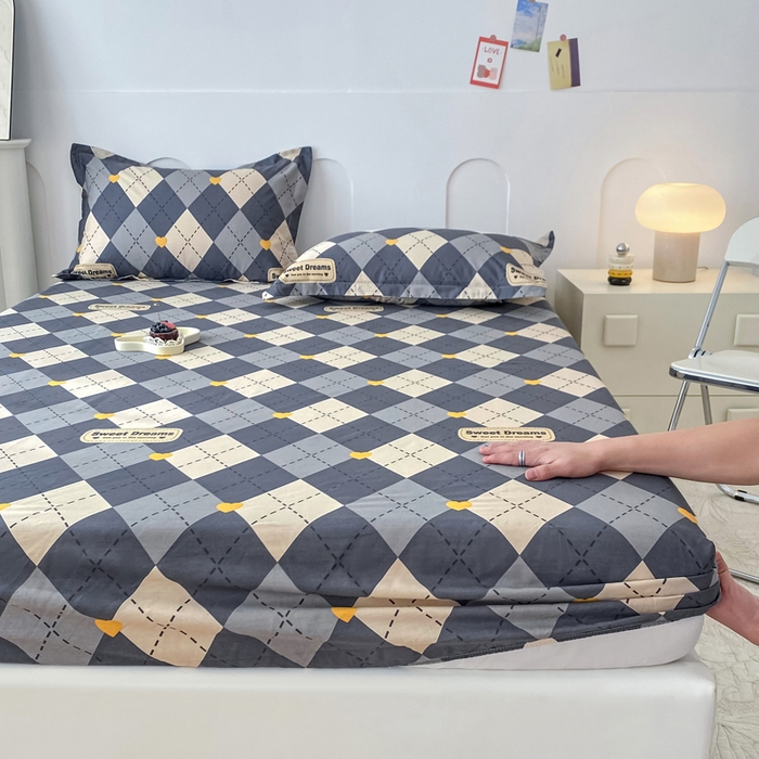 91家纺网 家纺一手货源 找家纺 帛织澜家纺 2026新款喷气12868系列纯棉印花单床笠 格韵空间