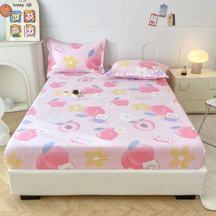 91家纺网 家纺一手货源 找家纺 帛织澜家纺 2025新款喷气12868系列纯棉印花单床笠 蜜桃桃