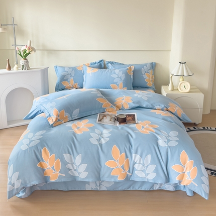 91家纺网 家纺一手货源 找家纺 喜四方 2024新款全棉磨毛全棉印花四件套 叶舞清秋-蓝