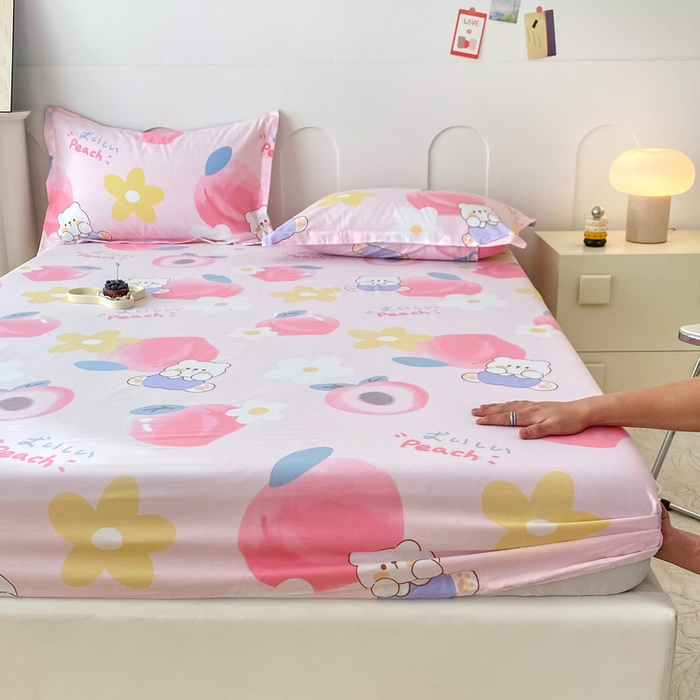 91家纺网 家纺一手货源 找家纺 帛织澜家纺 2025新款喷气12868系列纯棉印花单床笠 蜜桃桃