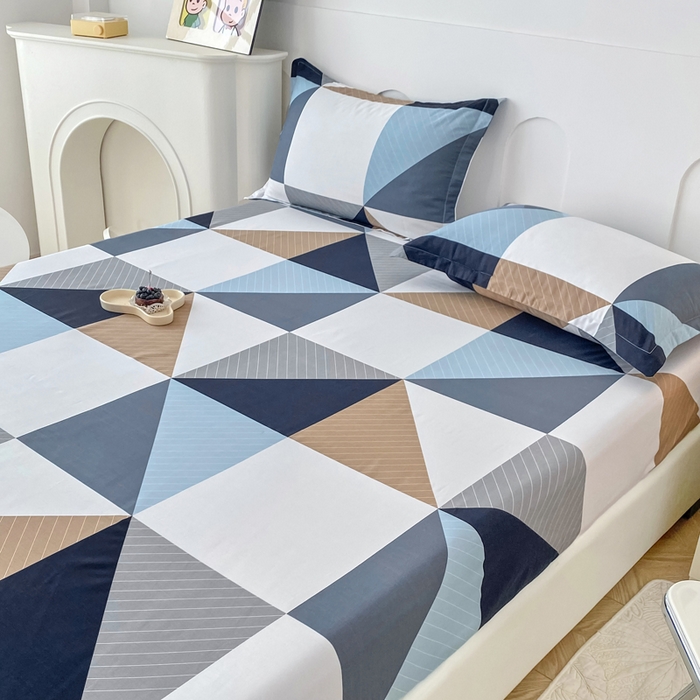 91家纺网 家纺一手货源 找家纺 帛织澜家纺 2025新款喷气12868系列纯棉印花单床笠 七巧板