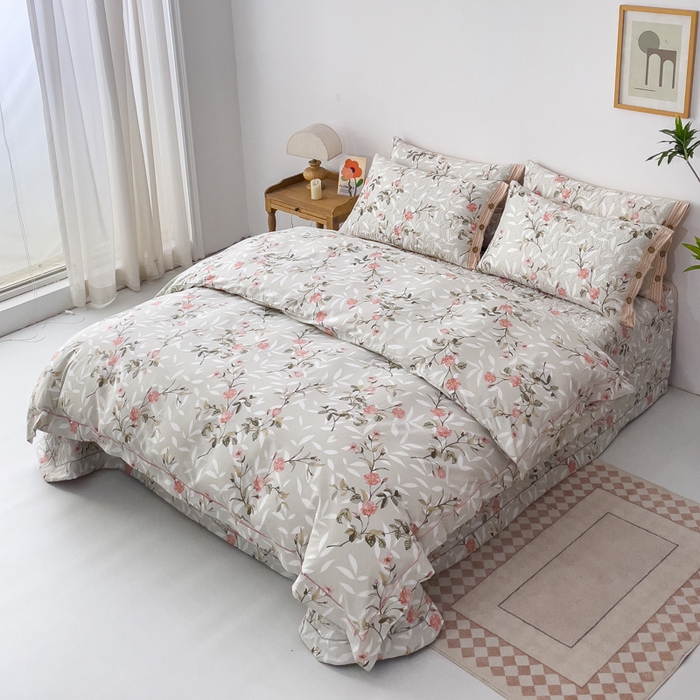 91家纺网 家纺一手货源 找家纺 优乐家纺 2025新款纯棉斜纹床盖款单层被套四件套 挪威香草