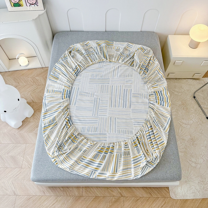 91家纺网 家纺一手货源 找家纺 帛织澜家纺 2025新款喷气12868系列纯棉印花单床笠 条纹时代