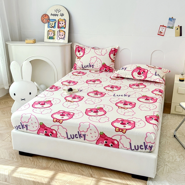 91家纺网 家纺一手货源 找家纺 帛织澜家纺 2026新款喷气12868系列纯棉印花单床笠 潮流小熊