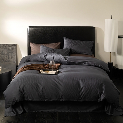 91家纺网 家纺一手货源 找家纺 寐眠 2024新款100支纯棉长绒棉提花四件套 墨色烟华