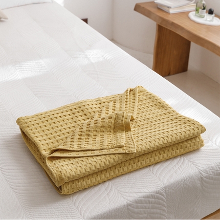 91家纺网 家纺一手货源 找家纺 朴尔家纺-毛巾被 2024新款柔软风纯色华夫格全棉纱布毛巾被系列 华夫格-黄