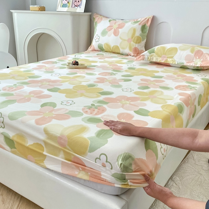 91家纺网 家纺一手货源 找家纺 帛织澜家纺 2026新款喷气12868系列纯棉印花单床笠 花季物语