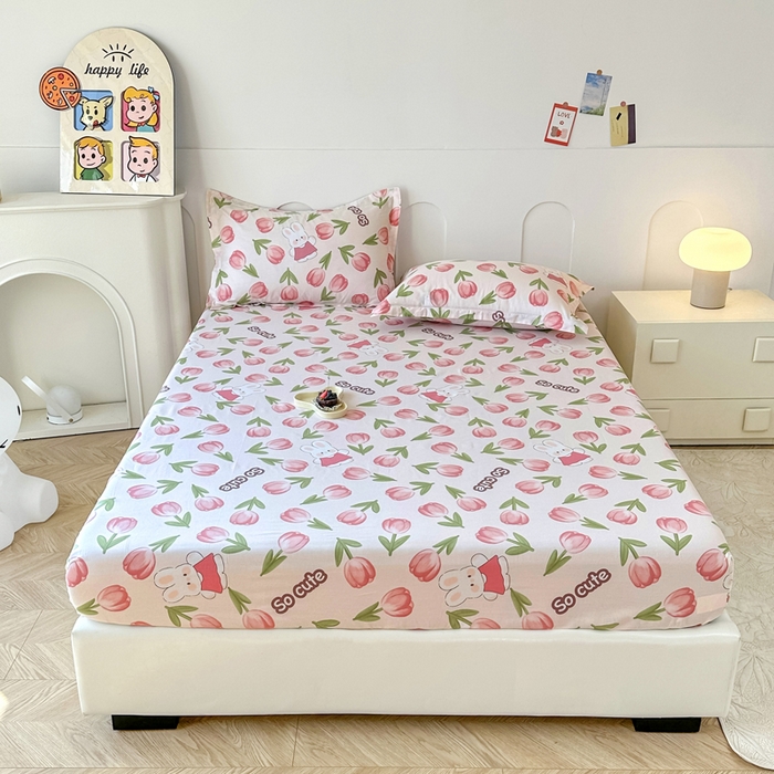 91家纺网 家纺一手货源 找家纺 帛织澜家纺 2026新款喷气12868系列纯棉印花单床笠 花仙兔