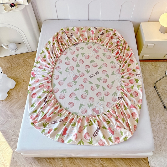 91家纺网 家纺一手货源 找家纺 帛织澜家纺 2026新款喷气12868系列纯棉印花单床笠 花仙兔