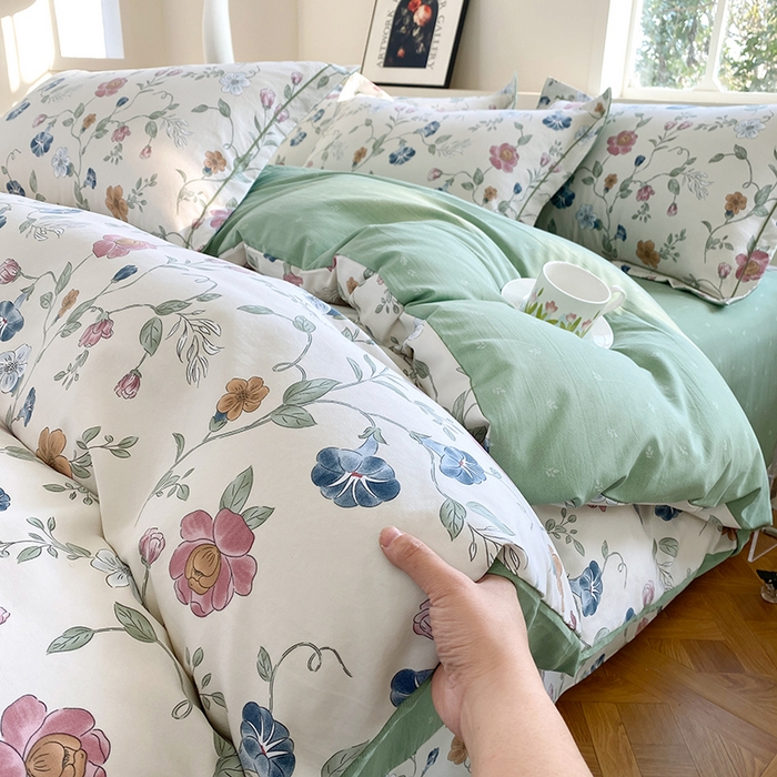 91家纺网 家纺一手货源 找家纺 家贝爱 2024春日新款A类精选高支高密水洗云锦棉四件套 初夏