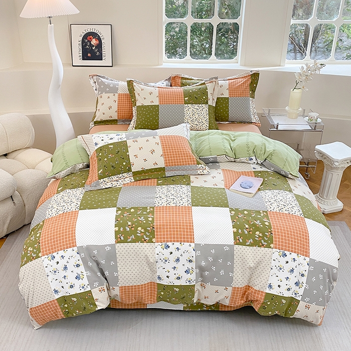 91家纺网 家纺一手货源 找家纺 家贝爱 2024春日新款A类精选高支高密水洗云锦棉四件套 花间艺绿