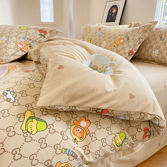 91家纺网 家纺一手货源 找家纺 家贝爱 2024春日新款A类精选高支高密水洗云锦棉四件套 宝莉熊