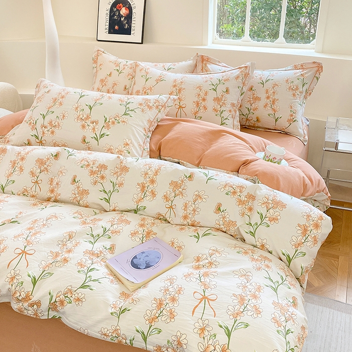 91家纺网 家纺一手货源 找家纺 家贝爱 2024春日新款A类精选高支高密水洗云锦棉四件套 悠然花开