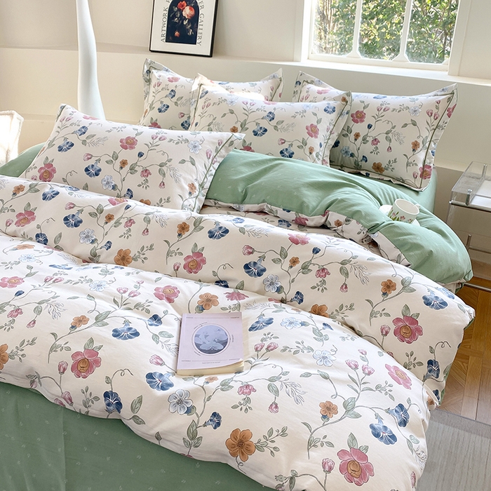 91家纺网 家纺一手货源 找家纺 家贝爱 2024春日新款A类精选高支高密水洗云锦棉四件套 初夏