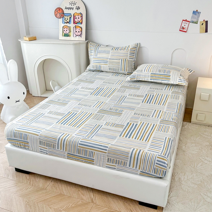 91家纺网 家纺一手货源 找家纺 帛织澜家纺 2025新款喷气12868系列纯棉印花单床笠 条纹时代