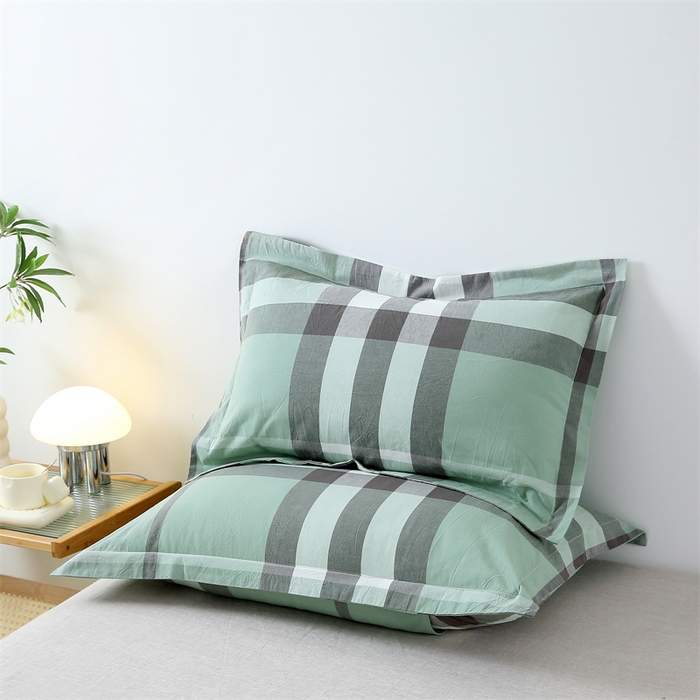 91家纺网 家纺一手货源 找家纺 凌云家纺 2025新款A类全棉水洗棉单枕套反面开口信封式枕套 遇见-绿