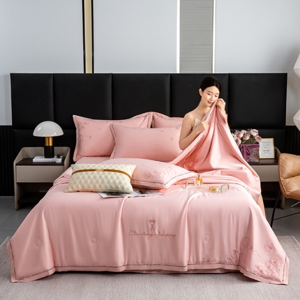 91家纺网 家纺一手货源 找家纺 （总）憨豆家纺 2025新款水洗莱赛尔50S天丝刺绣夏被四件套直播空调被夏凉被