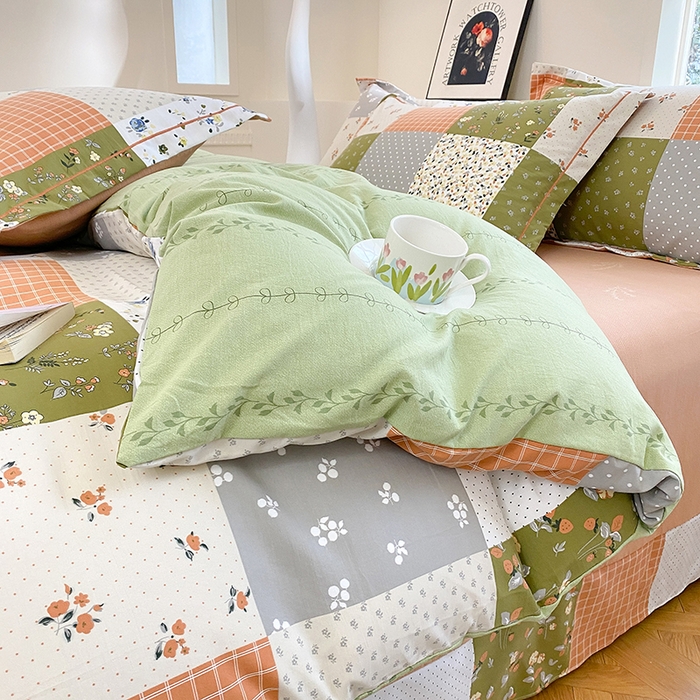 91家纺网 家纺一手货源 找家纺 家贝爱 2024春日新款A类精选高支高密水洗云锦棉四件套 花间艺绿