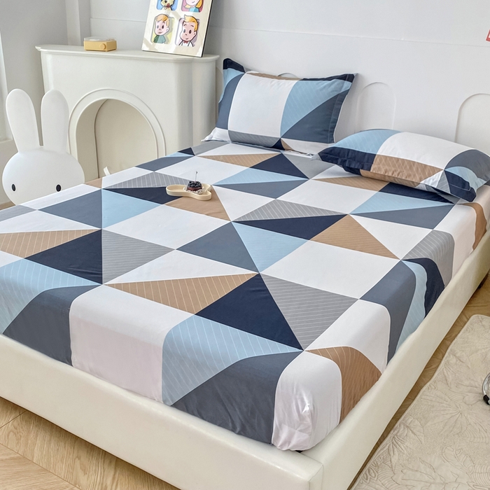 91家纺网 家纺一手货源 找家纺 帛织澜家纺 2025新款喷气12868系列纯棉印花单床笠 七巧板