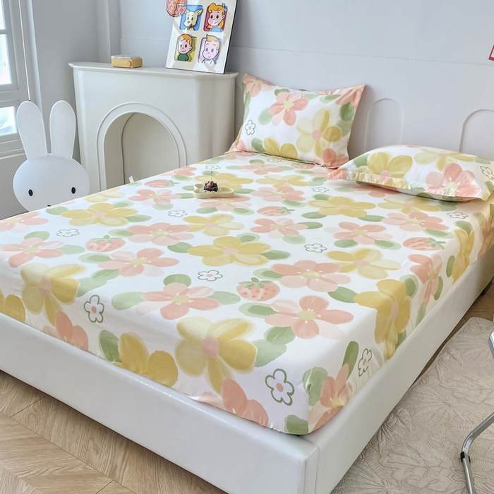 91家纺网 家纺一手货源 找家纺 帛织澜家纺 2026新款喷气12868系列纯棉印花单床笠 花季物语