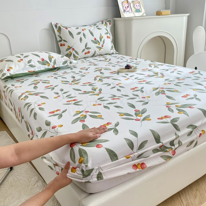 91家纺网 家纺一手货源 找家纺 帛织澜家纺 2026新款喷气12868系列纯棉印花单床笠 花果