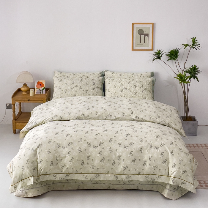 91家纺网 家纺一手货源 找家纺 优乐家纺 2025新款纯棉斜纹床盖款单层被套四件套 妃子笑