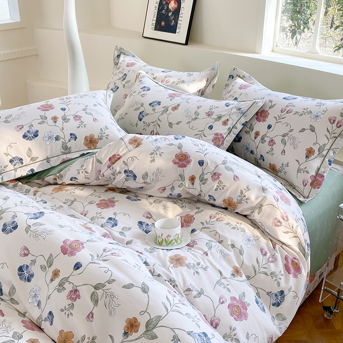 91家纺网 家纺一手货源 找家纺 家贝爱 2024春日新款A类精选高支高密水洗云锦棉四件套 初夏